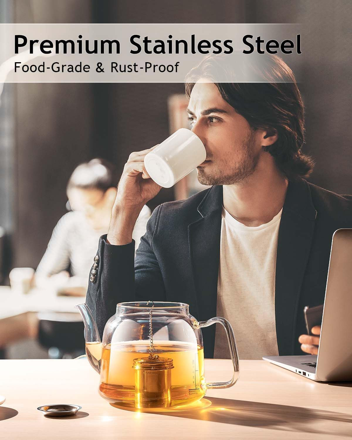 2 Pack Tea Infuser, Extra Fine Mesh Tea Infusers for Loose Tea, 18/8 Stainless Steel Tea Strainer with Extended Chain Hook, Tea Steeper for Brew Tea, Spices & Seasonings