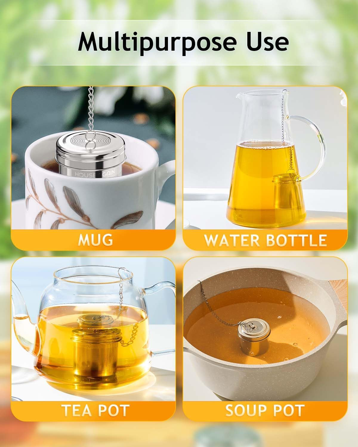 2 Pack Tea Infuser, Extra Fine Mesh Tea Infusers for Loose Tea, 18/8 Stainless Steel Tea Strainer with Extended Chain Hook, Tea Steeper for Brew Tea, Spices & Seasonings