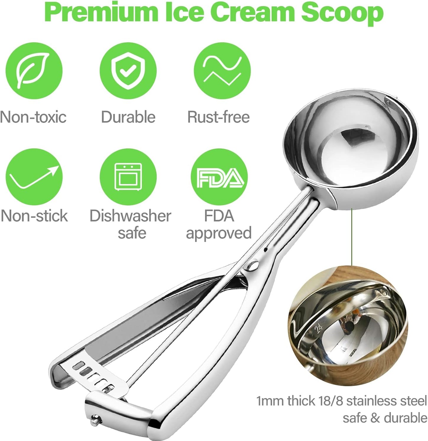 Medium Cookie Scoop for Baking, 2.8 Tablespoons/ 42 Ml/ 1.4 Oz Ball Cookie Dough Scoop - Spring-Loaded Ice Cream Scoop 18/8 Stainless Steel Secondary Polishing - (#24-1 9/10 In)