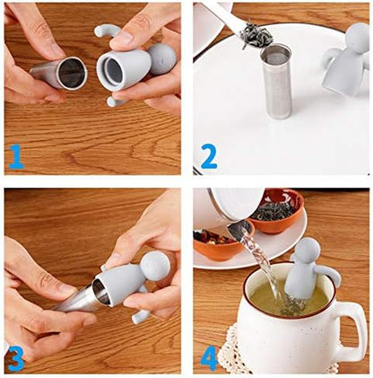Tea Infuser for Loose Leaf Tea Cute Tea Strainer Ball Stainless Steel Extra Fine Mesh Tea Steeper Filter for Cup Mug Silicone Handle Grey