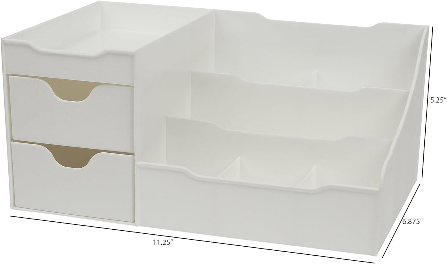 Cosmetic Storage Organizer - Sitting on Your Vanity, Bathroom Counter or Dresser - Easily Organize Your Cosmetics, Jewelry, Hair Accessories (White)