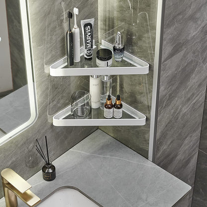 Bathroom Shelves Wall Mounted Glass Corner Shower Shelf for Bathroom Floating Shelf Tempered Glass Wall Organizer 2-Tier(White)