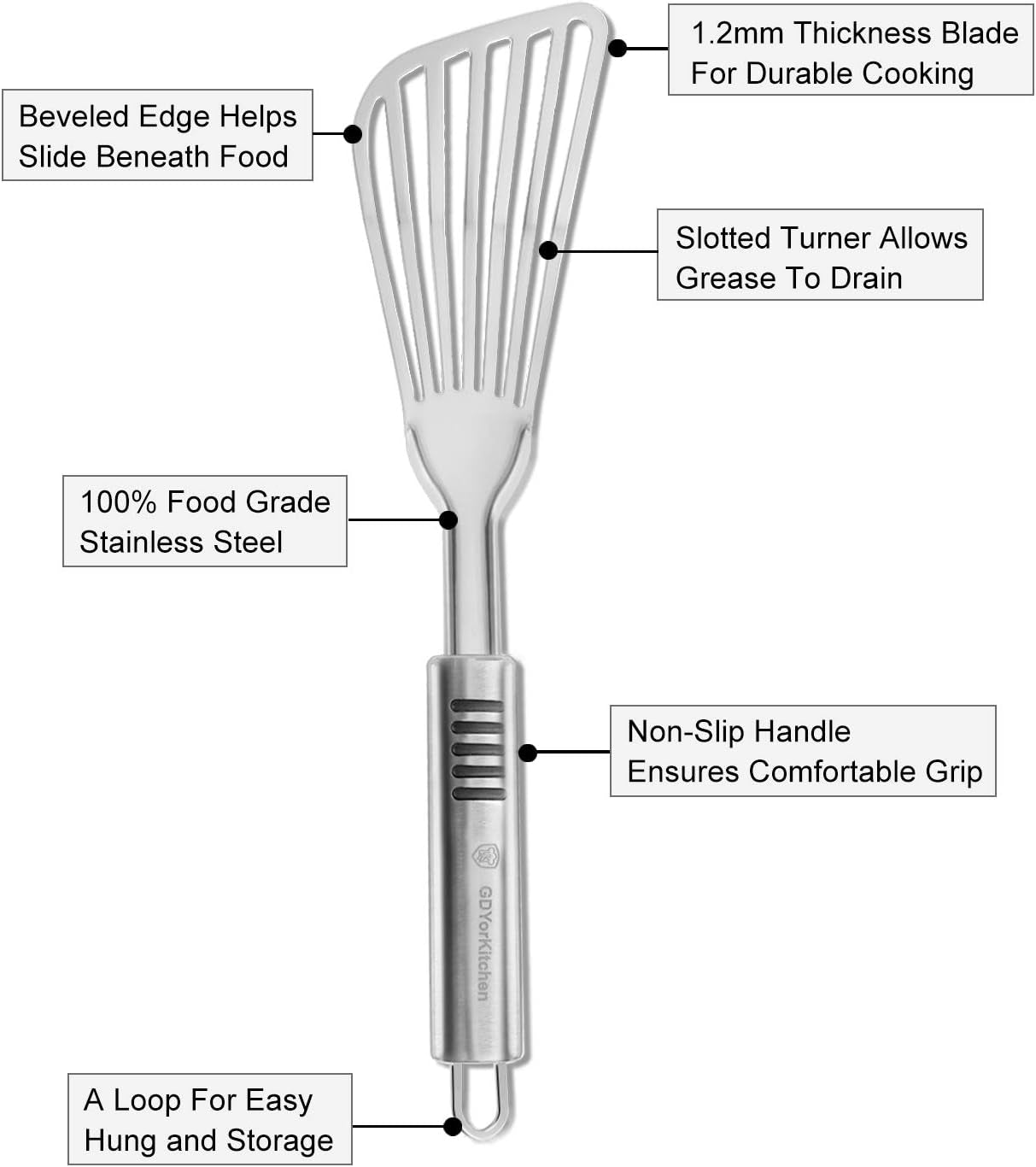 Stainless Steel Fish Spatula with 1.2Mm Thick Blade - Multipurpose Turner for Fish, Eggs, Meat, and Dumplings - Perfect for Grilling, Frying, and More - Bonus Silicone Brush and Oven Mitt - Set of 1