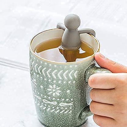 Tea Infuser for Loose Leaf Tea Cute Tea Strainer Ball Stainless Steel Extra Fine Mesh Tea Steeper Filter for Cup Mug Silicone Handle Grey