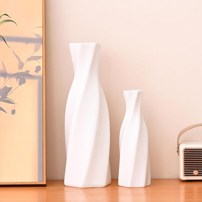 Modern Ceramic Vase - White Geometric Decorative Vases for Living Room, Mantel, Table Decoration