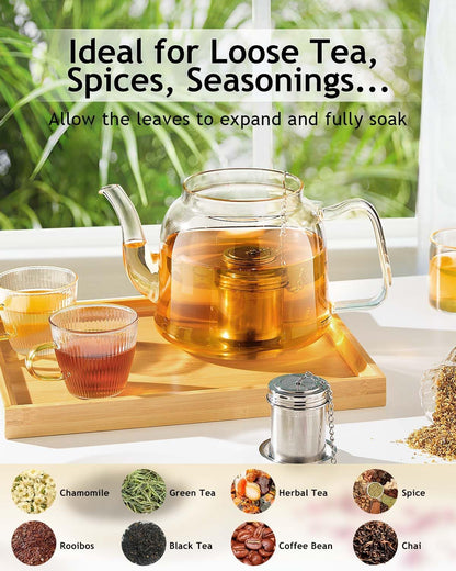 2 Pack Tea Infuser, Extra Fine Mesh Tea Infusers for Loose Tea, 18/8 Stainless Steel Tea Strainer with Extended Chain Hook, Tea Steeper for Brew Tea, Spices & Seasonings