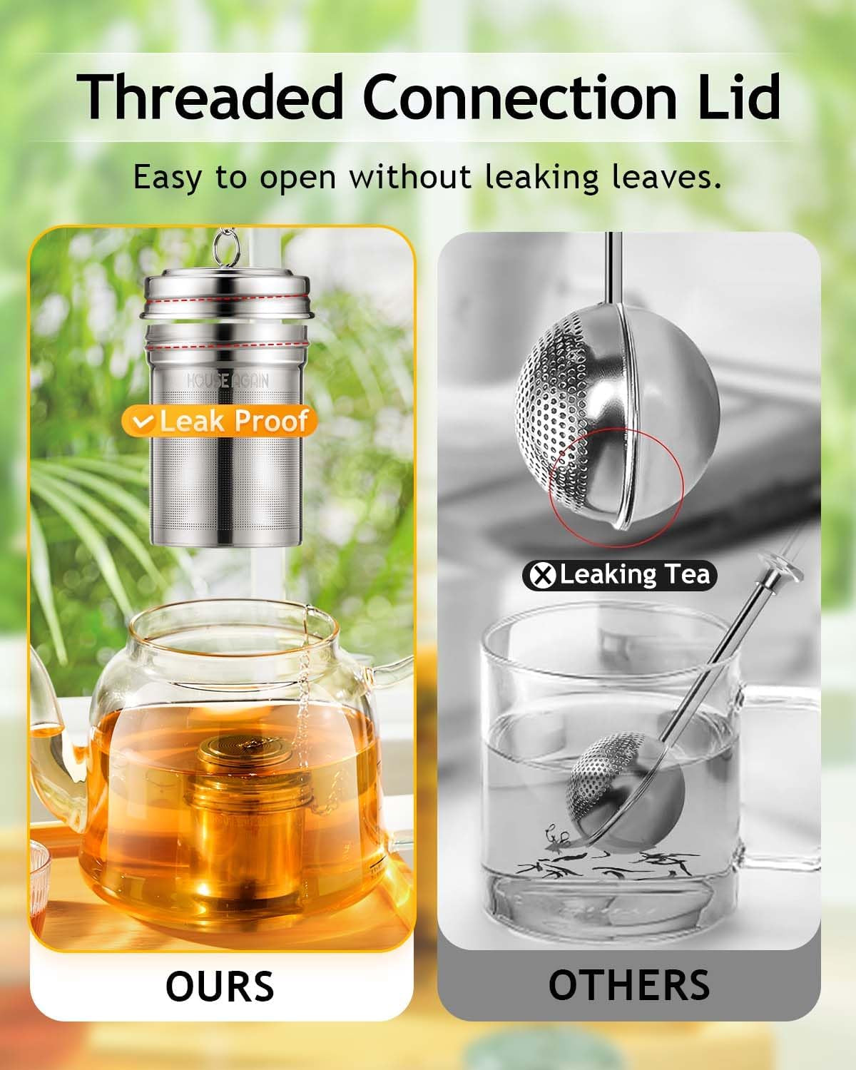 2 Pack Tea Infuser, Extra Fine Mesh Tea Infusers for Loose Tea, 18/8 Stainless Steel Tea Strainer with Extended Chain Hook, Tea Steeper for Brew Tea, Spices & Seasonings