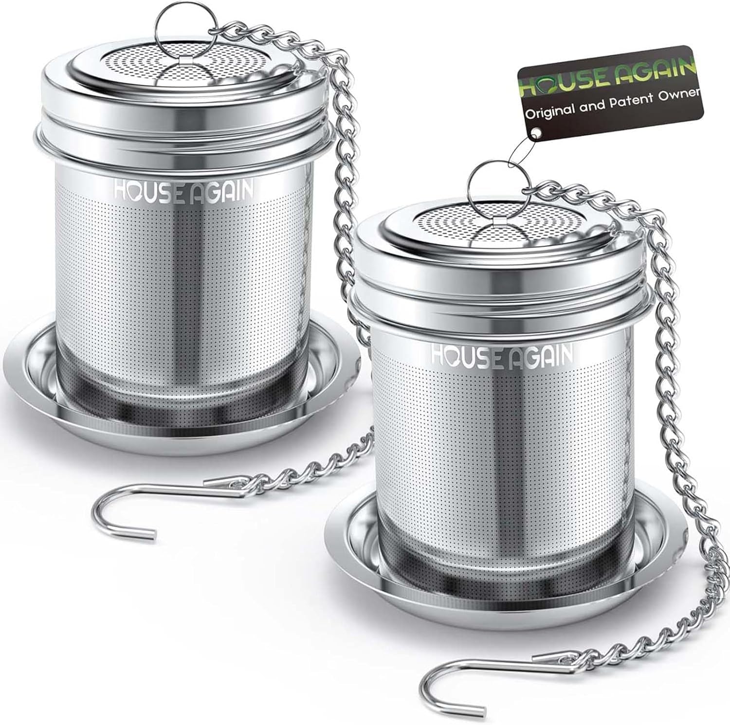 2 Pack Tea Infuser, Extra Fine Mesh Tea Infusers for Loose Tea, 18/8 Stainless Steel Tea Strainer with Extended Chain Hook, Tea Steeper for Brew Tea, Spices & Seasonings