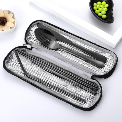 Travel Utensils,Reusable Silverware Set to Go Portable Cutlery Set with a Waterproof Carrying Case for Lunch Boxes Workplace Camping Picnic (Black)