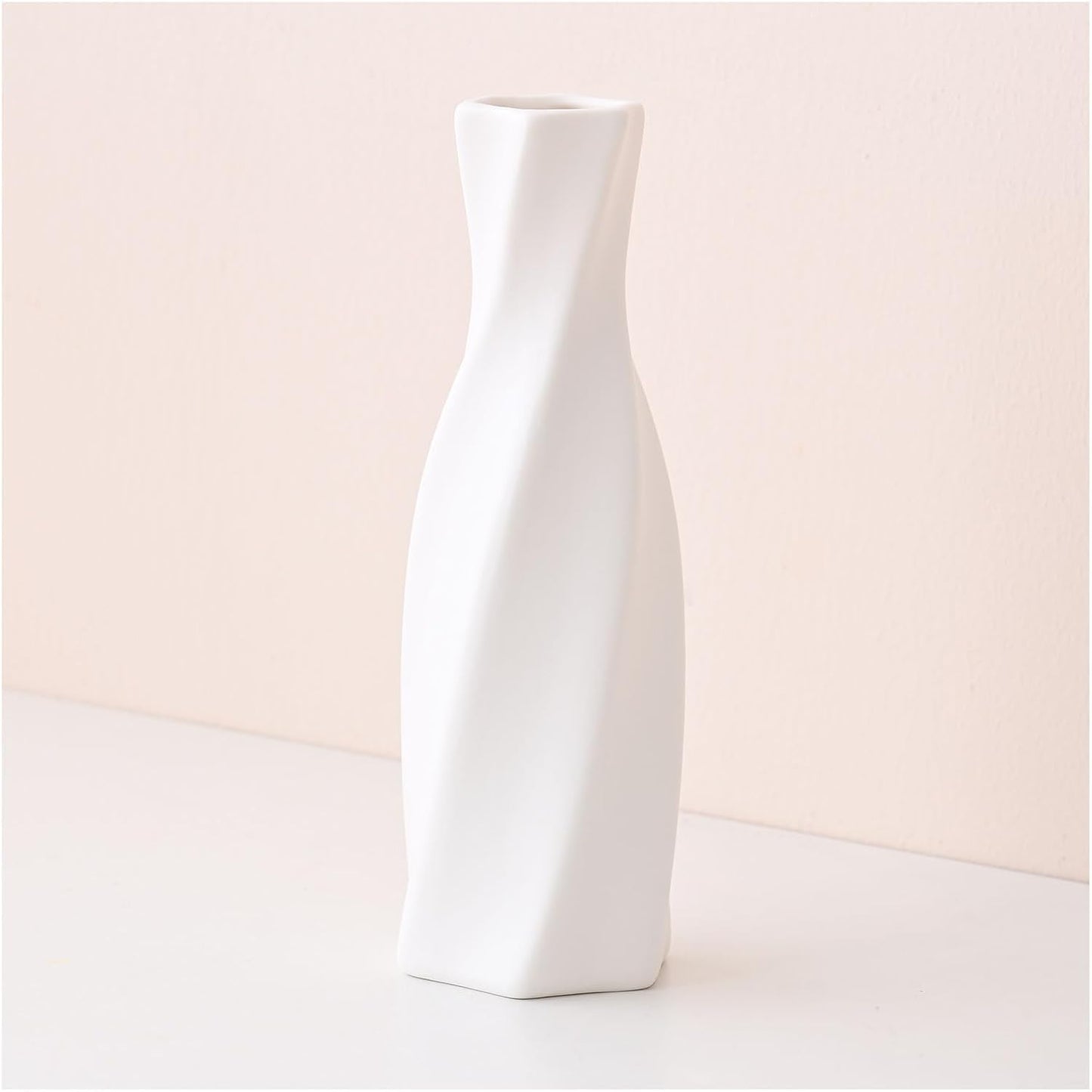 Modern Ceramic Vase - White Geometric Decorative Vases for Living Room, Mantel, Table Decoration