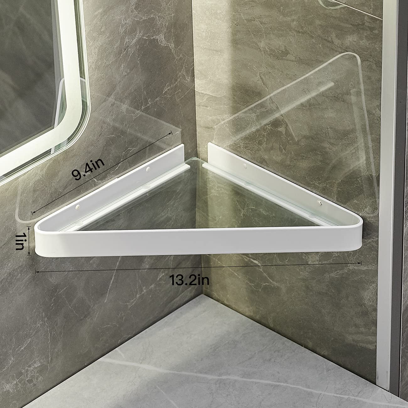 Bathroom Shelves Wall Mounted Glass Corner Shower Shelf for Bathroom Floating Shelf Tempered Glass Wall Organizer 2-Tier(White)