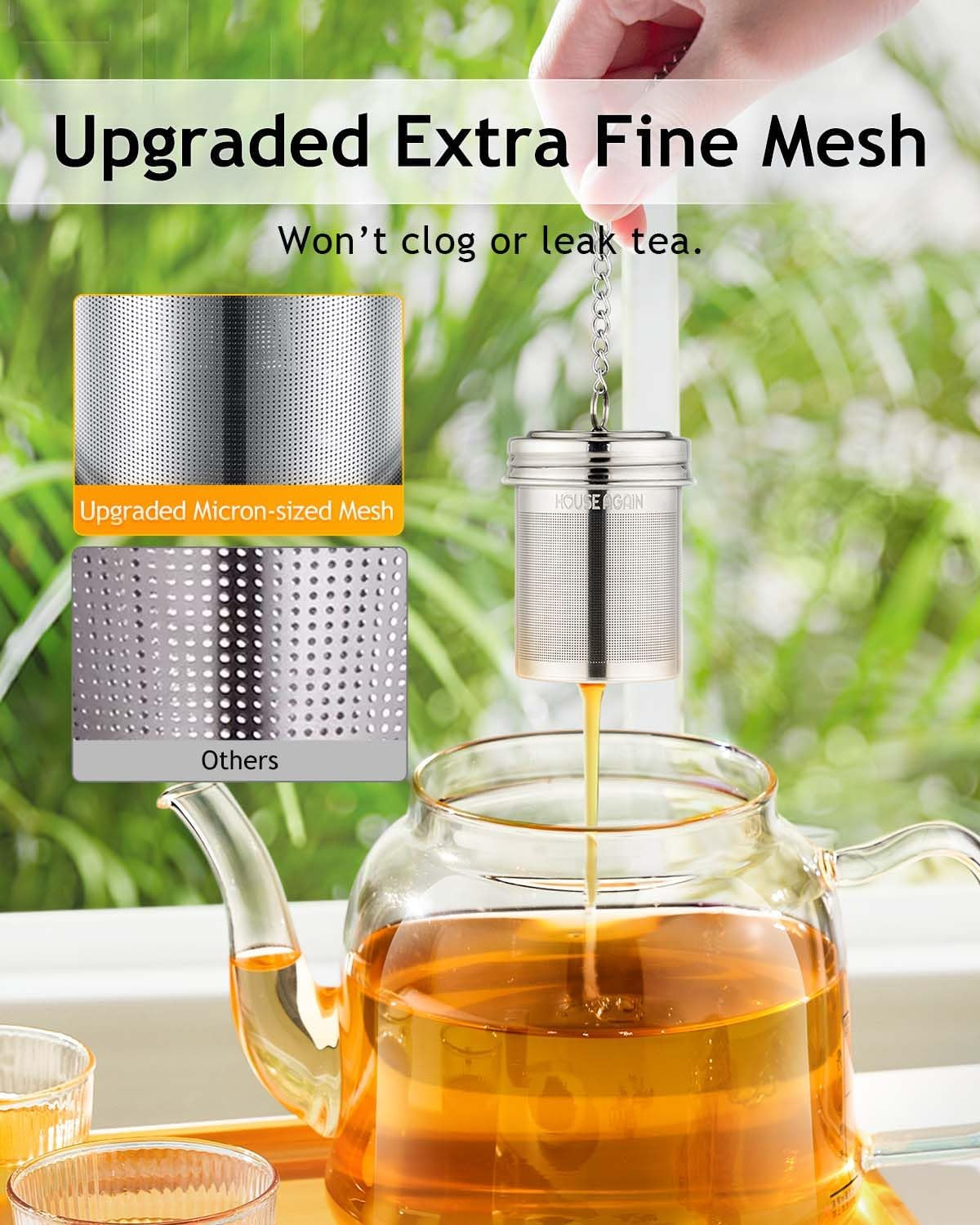 2 Pack Tea Infuser, Extra Fine Mesh Tea Infusers for Loose Tea, 18/8 Stainless Steel Tea Strainer with Extended Chain Hook, Tea Steeper for Brew Tea, Spices & Seasonings