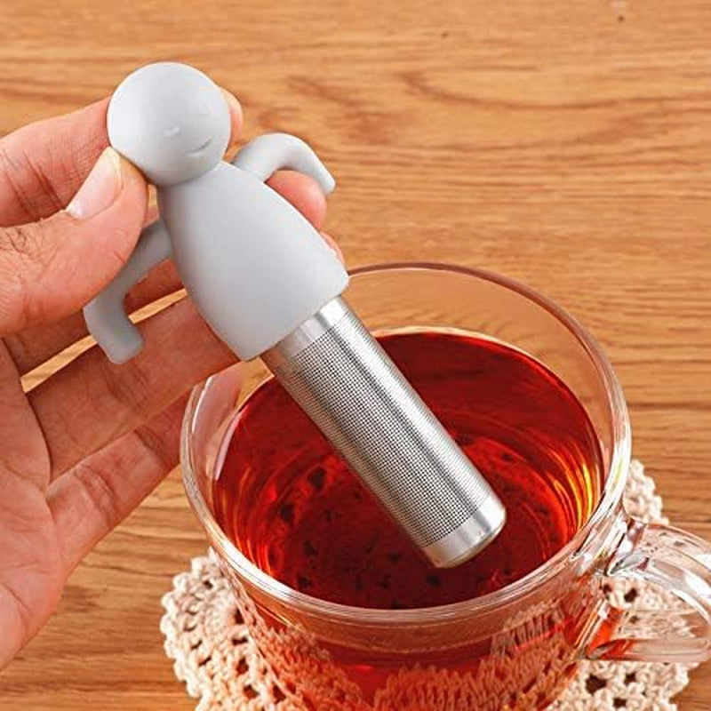 Tea Infuser for Loose Leaf Tea Cute Tea Strainer Ball Stainless Steel Extra Fine Mesh Tea Steeper Filter for Cup Mug Silicone Handle Grey