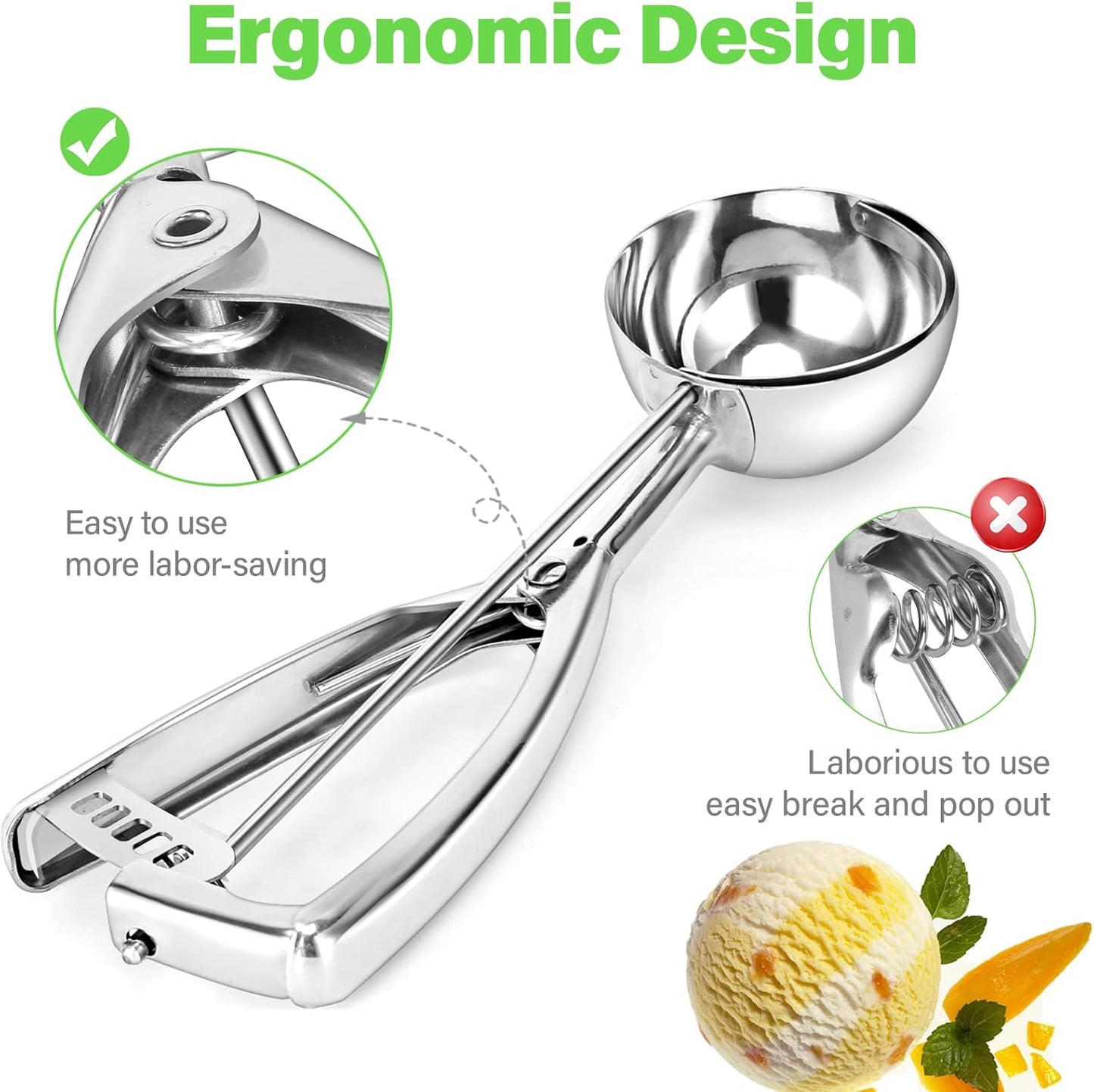 Medium Cookie Scoop for Baking, 2.8 Tablespoons/ 42 Ml/ 1.4 Oz Ball Cookie Dough Scoop - Spring-Loaded Ice Cream Scoop 18/8 Stainless Steel Secondary Polishing - (#24-1 9/10 In)